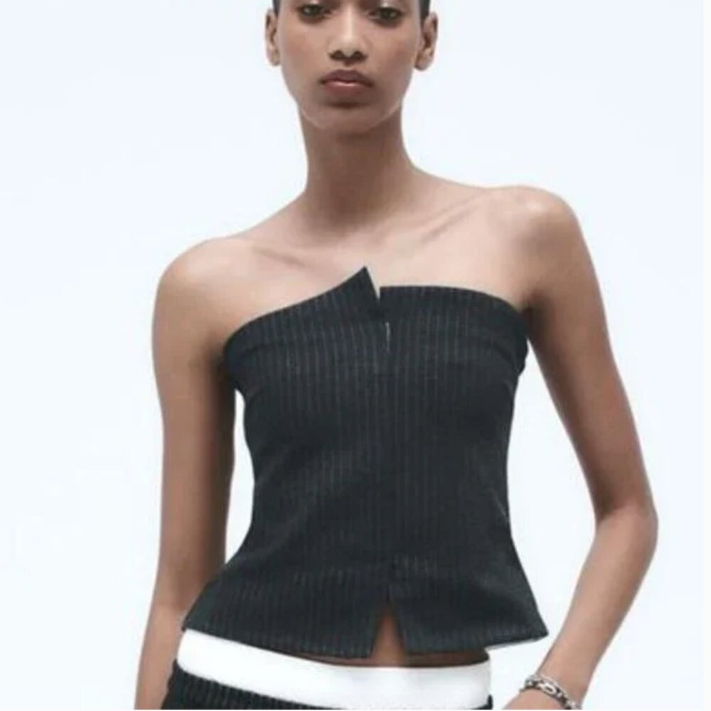 NWT ZARA STRIPED STRAPLESS TOP GRAY / BEIGE
